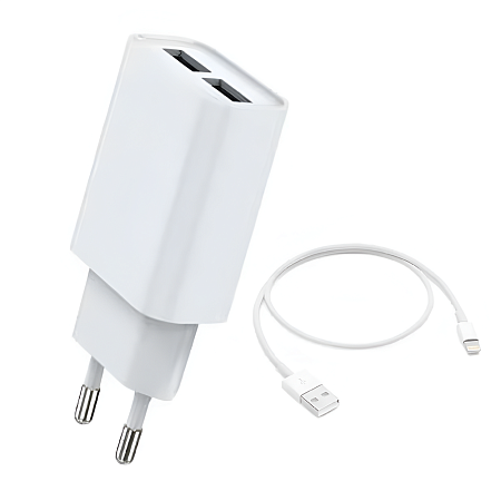 Helmet Wall Charger with Cable USB to Lightning 2xUSB 2.4A, White Helmet Wall Charger with Cable USB to Lightning 2xUSB 2.4A, White