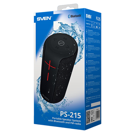 Speakers SVEN "PS-215" 12W, Waterproof (IPx6), TWS, Bluetooth, FM, USB, microSD, 2400mA*h, Black