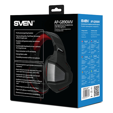 Игровая Гарнитура SVEN AP-G890MV, Проводной аналоговый, Чёрный/Красный
