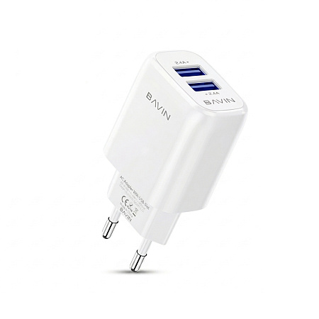 BAVIN Wall Charger Dual USB 2.4A + Cable Lightning, White