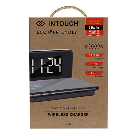 Cellularline Alarm Clock, with Wireless Charging, Black