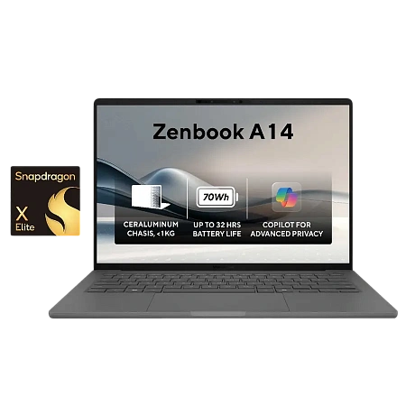 Ноутбук 14" ASUS Zenbook A14 OLED UX3407RA, Iceland Gray, Qualcomm Snapdragon X Elite X1E-78-100, 32Гб/1024Гб, Windows 11 Home