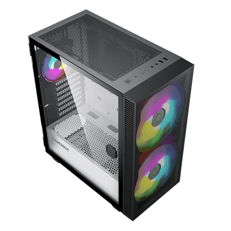 Case ATX GAMEMAX Aero, w/o PSU, 0.5mm, 2x200mm & 1x120mm ARGB fans, ARGB+PWM Hub, Front Mesh, TG, DF
