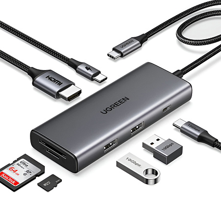 UGREEN Docking Station 7in1 USB-C to 1*HDMI 4K@30Hz + 2*USB-A3.0 + 2*USB-C3.2 + 1*LAN + 1*SD + 1*TF + PD 100W | CM498, Gray UGREEN Docking Station 7in1 USB-C to 1*HDMI 4K@30Hz + 2*USB-A3.0 + 2*USB-C3.2 + 1*LAN + 1*SD + 1*TF + PD 100W | CM498, Gray
