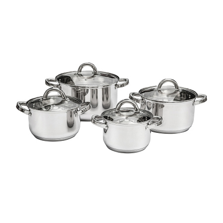 Ambition, Cookware Set 8 Pcs With Lid, Berry, Stainless Steel, Tempered Glass Ambition, Cookware Set 8 Pcs With Lid, Berry, Stainless Steel, Tempered Glass