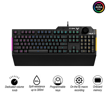 Gaming Keyboard Asus TUF Gaming K1, Mech-Brane, Volume knob, Spill-resistance, 5-zone RGB, Macro Key