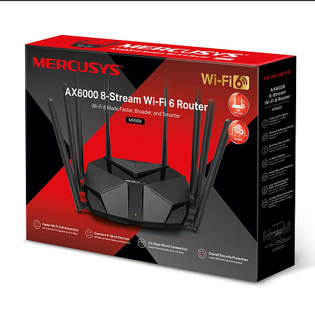 Wi-Fi 6 Dual Band Mercusys Router "MR90X", 6000Mbps, OFDMA, MU-MIMO, 1x2.5Gbit LAN/WAN