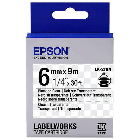 Tape Cartridge EPSON LK2TBN;  6mm/9m Transparent, Blk/Clear, C53S652004 
