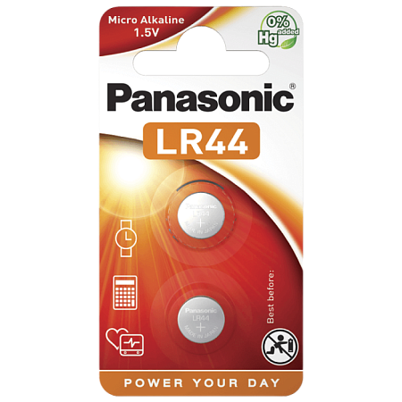 Дисковые батарейки Panasonic LR-44EL, LR44, 2шт.