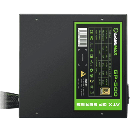 Power Supply ATX 500W GAMEMAX GP-500, 80+ Bronze, 140mm, Active PFC, DC/DC, Flat cable design, Black