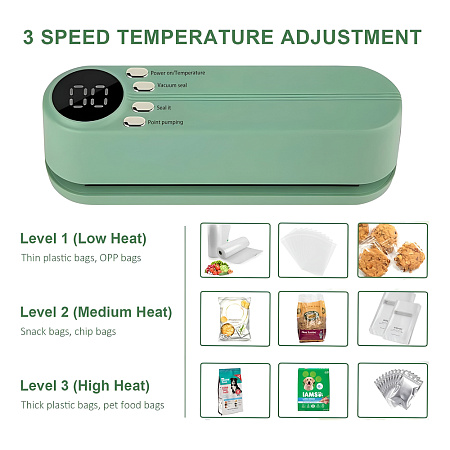 Carseatty Portable Vacuum Sealer 60kPa 10W 195x70x60mm, Green