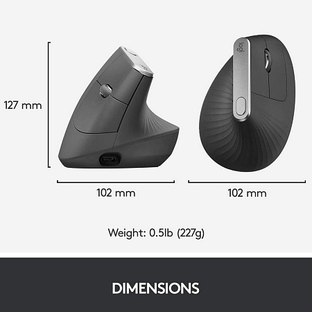 Wireless Mouse Logitech MX Vertical, 400-4000 dpi, 6 buttons, Ergonomic, 135g., 57° tilt, , 240mAh, 