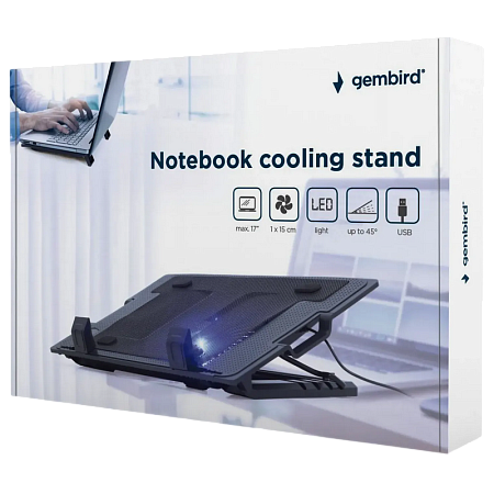 Notebook Cooling Pad Gembird NBS-1F17T-01, up to 17'', 1x150 mm fan, Adjustable angle, LED light