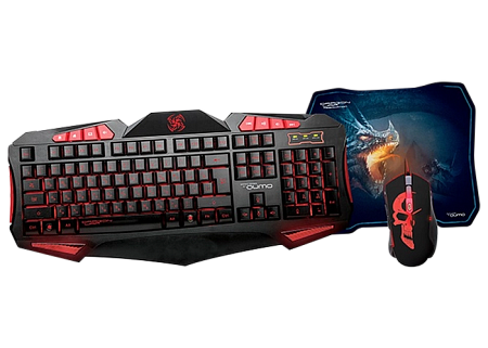 Клавиатура, мышь и коврик для мыши QUMO Axe Strike, Проводное, Черный/Красный