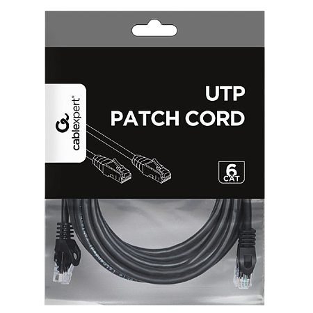 Patch Cord Cat.6U  5m, Black, PP6U-5M/BK, Cablexpert, Stranded Unshielded 