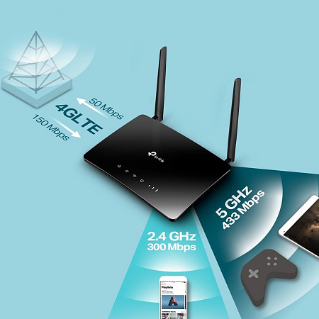 4G LTE Wi-Fi AC Dual Band Router TP-LINK, "Archer MR400", 1167Mbps, 2x Detachable Antennas