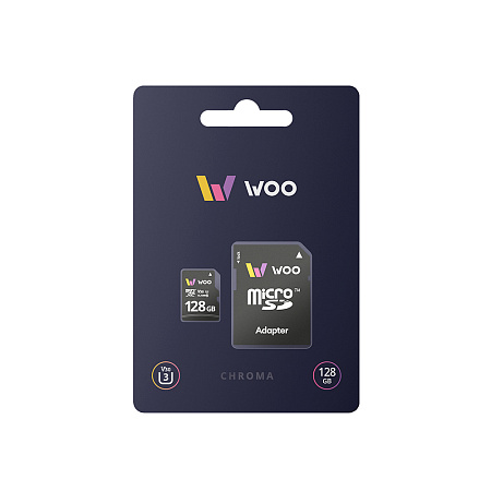 WOO MicroSD Card UHS-I (U3) (V30) + SD Adapter, Chroma, 128 GB WOO MicroSD Card UHS-I (U3) (V30) + SD Adapter, Chroma, 128 GB