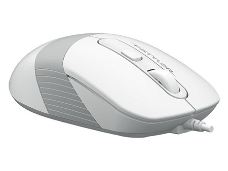 Mouse A4Tech FM10, 800-1600 dpi, 4 buttons, 108g, Ambidextrous, 4-Way Wheel, 1.5m, USB, White/Grey
