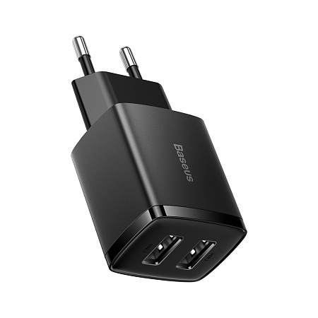 Baseus Wall Charger 2*USB-A, Compact Series, Black