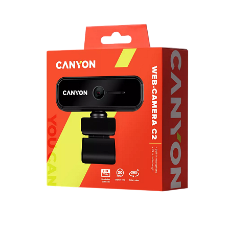 PC Camera Canyon C2, 720p/1080p (by software), Sensor 1 MP, FoV 46°, Microphone, Shutter, Black PC Camera Canyon C2, 720p/1080p (by software), Sensor 1 MP, FoV 46°, Microphone, Shutter, Black