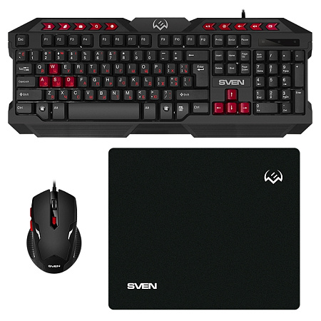 Gaming Keyboard & Mouse & Mouse Pad SVEN GS-9200, Multimedia, Spill resistant, WinLock Black, USB