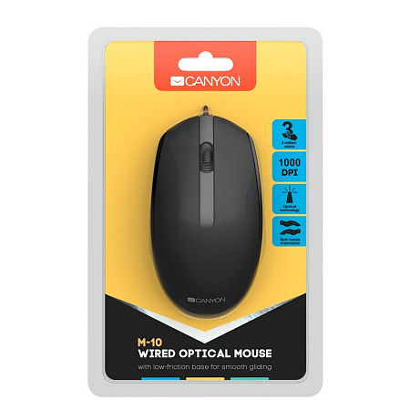 Mouse Canyon M-10, Optical, 1000dpi, 3 buttons, Ambidextrous, Black, USB