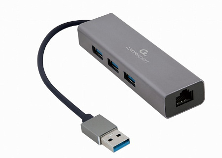 USB  3.0 Hub 3-port with built-in LAN port Cablexpert "A-AMU3-LAN-01", Black
