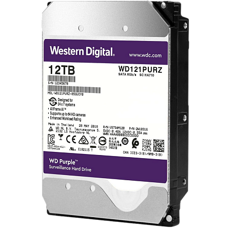3.5" HDD 12.0TB-SATA-256MB Western Digital  "Purple (WD121PURZ)", Surveillance, CMR