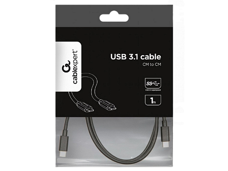Кабель для зарядки и синхронизации Cablexpert CCP-USB3.1-CMCM-1M, USB Type-C/USB Type-C, 1м, Чёрный