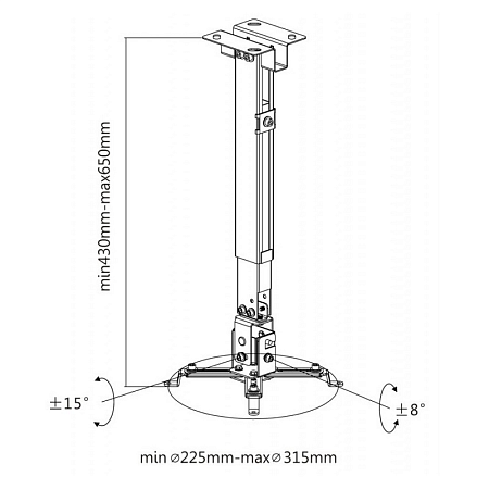 Ceiling/Wall Mount Reflecta, "TAPA" Universal  Black, 430-650mm, max.load 20kg, 23055