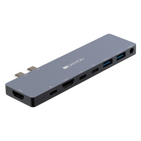Docking Station Canyon DS-8 for MacBook, 8-in-1, 3xUSB-C, 2xUSB3.0, 2xHDMI, 3.5mm, PD 87W, Aluminum