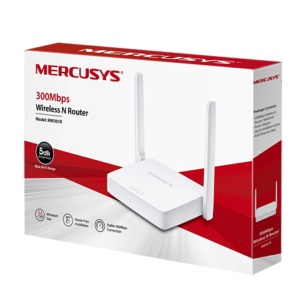 Wi-Fi N MERCUSYS Router, "MW301R", 300Mbps, 2x5dBi Antennas, 2xLAN Ports Wi-Fi N MERCUSYS Router, "MW301R", 300Mbps, 2x5dBi Antennas, 2xLAN Ports