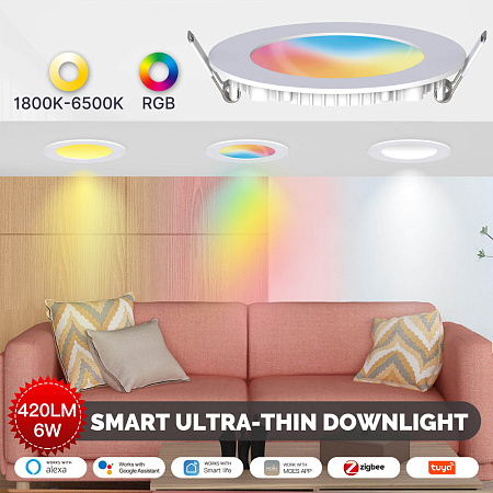 Moes ZigBee LED Downlight Spot 1800K-6500K RCB+C+W, 420lm, Beam Angle 120°, 6W Moes ZigBee LED Downlight Spot 1800K-6500K RCB+C+W, 420lm, Beam Angle 120°, 6W