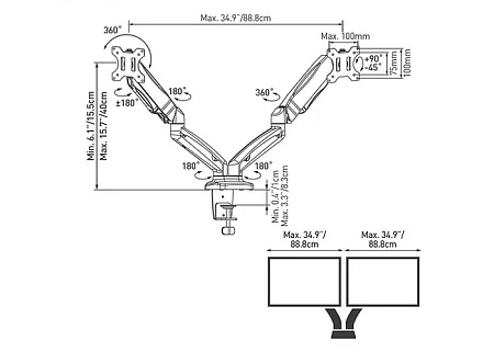 Table/desk stand for 2 monitors Barkan M142P, 13"-29" 75x75,100x100, up to 12kg