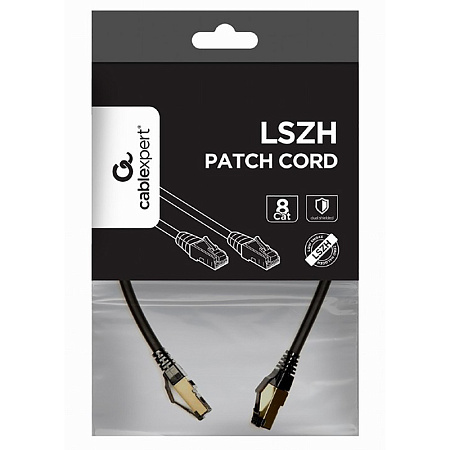 Patch Cord Cat.8  0.5m, Black, PP8-LSZHCU-BK-0.5M, Cablexpert, Low Smoke Zero Halogen (LSZH)