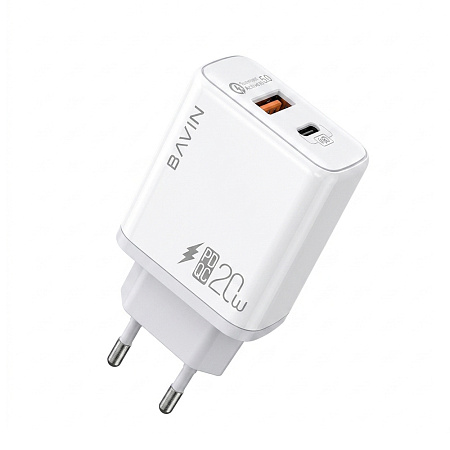BAVIN Wall Charger USB/Type-C PD, QC3.0 20W, White
