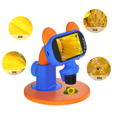 AUSEK Kids digital microscope 4", 1080P, 2600mAh, Blue