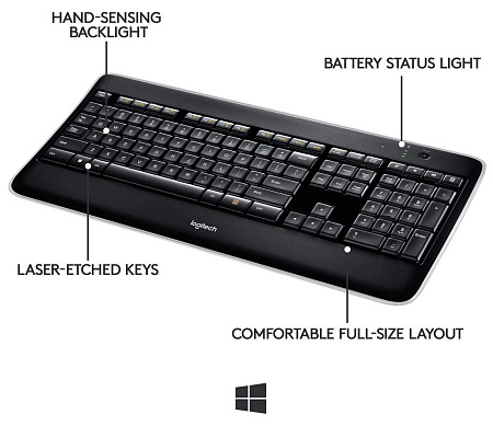 Клавиатура Logitech K800, Беспроводное, Чёрный
