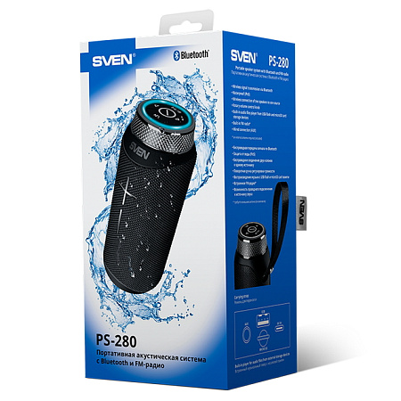 Speakers SVEN "PS-280", Black, 12W, TWS, Bluetooth, FM, USB, microSD, 2400mA*h