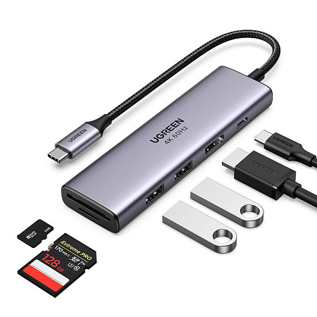 UGREEN Docking Station 6in1 USB-C to 1*HDMI 4K@30Hz + 3*USB-A3.0 + 1*SD + 1*TF | CM511, Gray