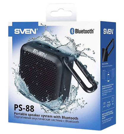 Speakers SVEN "PS- 88" 10w, TWS, IPx7, Black, Bluetooth, microSD, AUX, Mic, 1500mA
