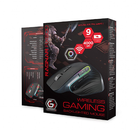 Gaming Wireless Mouse GMB MUSG-RAGNAR-WRX900, 1000-4000 dpi, 9 buttons, RGB, 500mAh, 122g., Black