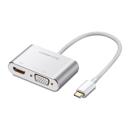 UGREEN Adapter USB-C to HDMI 4K@30Hz + VGA 1080p@60Hz (simultaneously use) with PD | CM162, Silver
