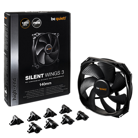 PC Case Fan be quiet! Silent Wings 3, 140x140x25 mm, FDB Bearing, 1000rpm, <15,5db, PWM, 4pin PC Case Fan be quiet! Silent Wings 3, 140x140x25 mm, FDB Bearing, 1000rpm, <15,5db, PWM, 4pin