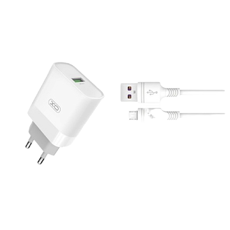 Wall Charger XO + Micro-USB Cable, 1USB, Q.C3.0 15W, L63, White