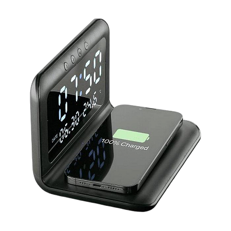 Cellularline Alarm Clock, with Wireless Charging, Black