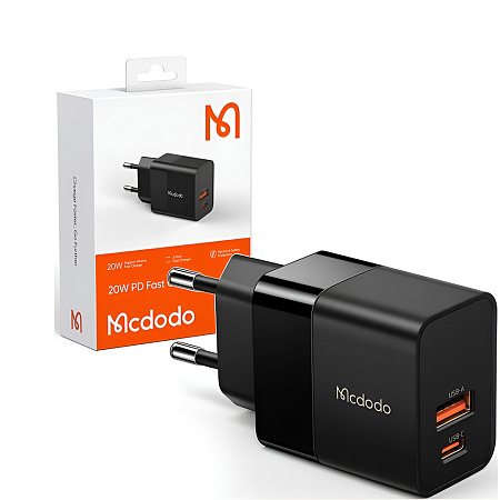 Mcdodo Wall Charger Hydrogen Series 3A 1*USB-A+1*Type-C 20W, Black Mcdodo Wall Charger Hydrogen Series 3A 1*USB-A+1*Type-C 20W, Black