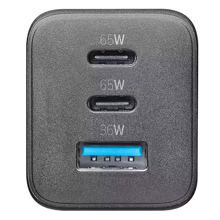 Wall Charger GAN Cellularline, 3 Ports, 2 PD + USB, 65W, Black