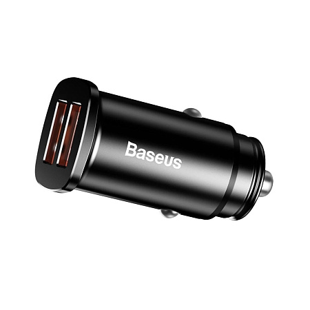 Baseus Car Charger 2xUSB Square Metal QC3.0 30W, Black
