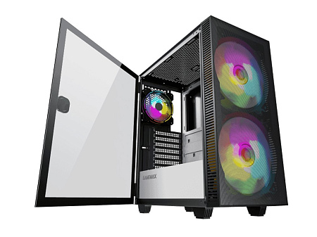 Case ATX GAMEMAX Aero, w/o PSU, 0.5mm, 2x200mm & 1x120mm ARGB fans, ARGB+PWM Hub, Front Mesh, TG, DF